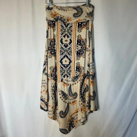 Maeve Skirt Size M Anthropologie Boho Paisley Print High Low Hem Knit Stretchy - Picture 5 of 9